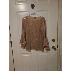 Vince Camuto XS Rose Gold Sequin Bell Sleeve Top Party Holiday Blouse